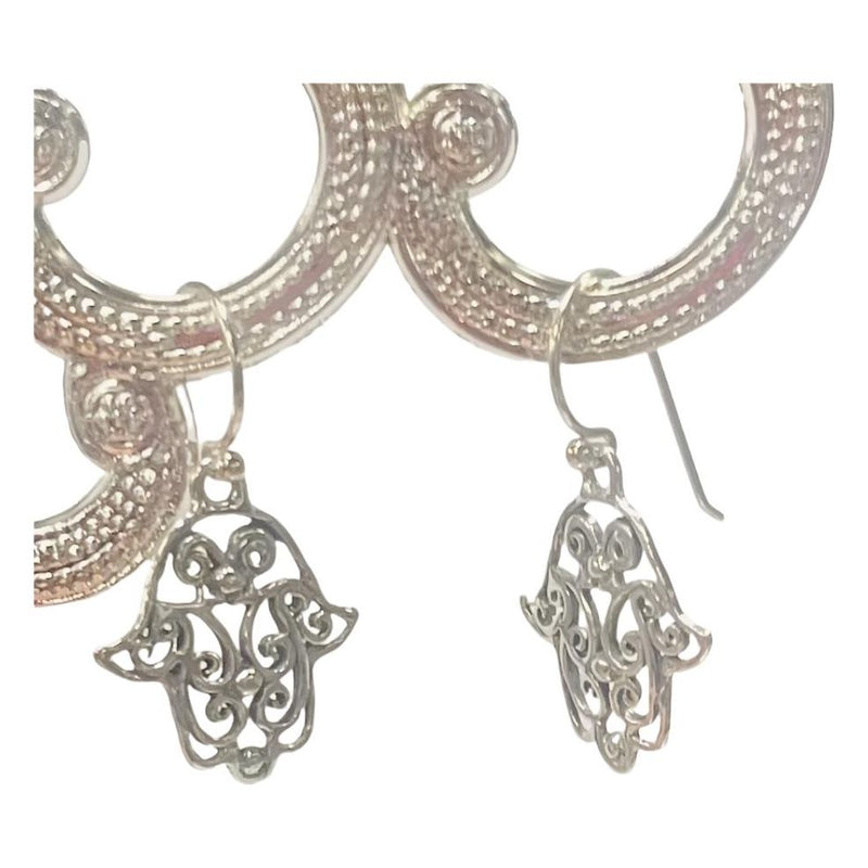 925 Sterling Silver Filigree Hamsa Earrings Original from Jerusalem