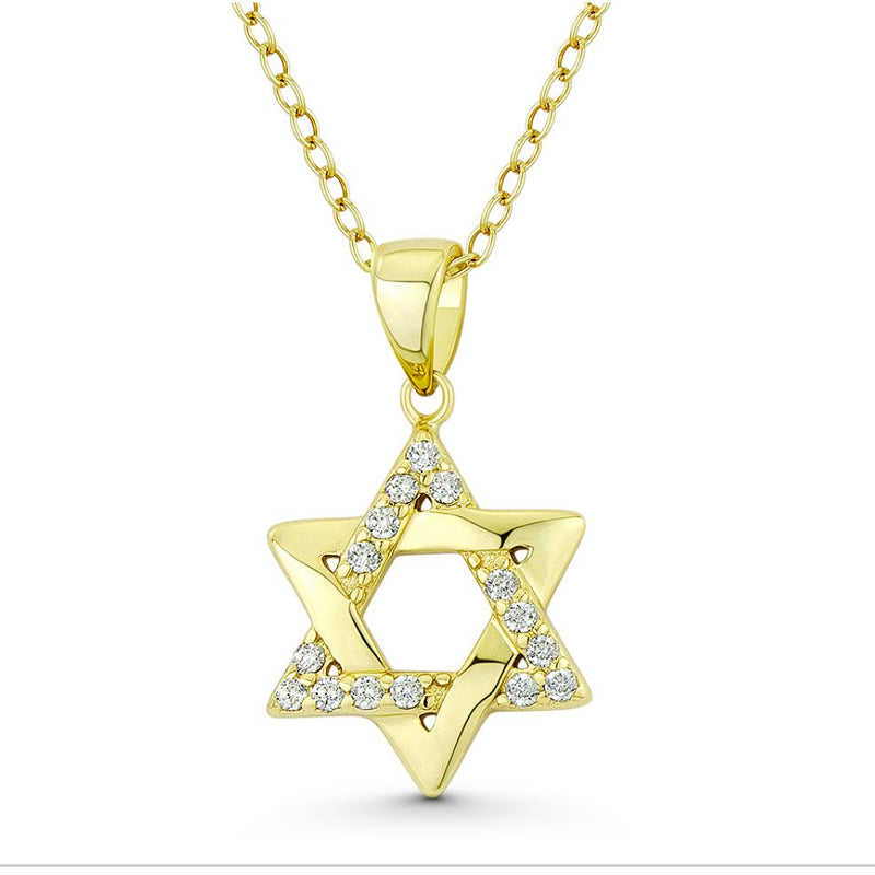 Gold Plated 925 Sterling Silver CZ  Star of David Pendant Necklace Design may vary