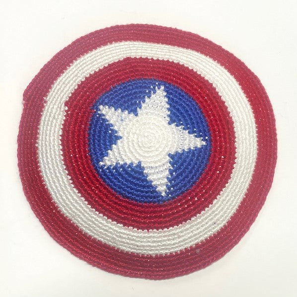 Captain America Superhero Shield Knit Yarmulke Crochet Kippah 4.75" Hand Made in israel