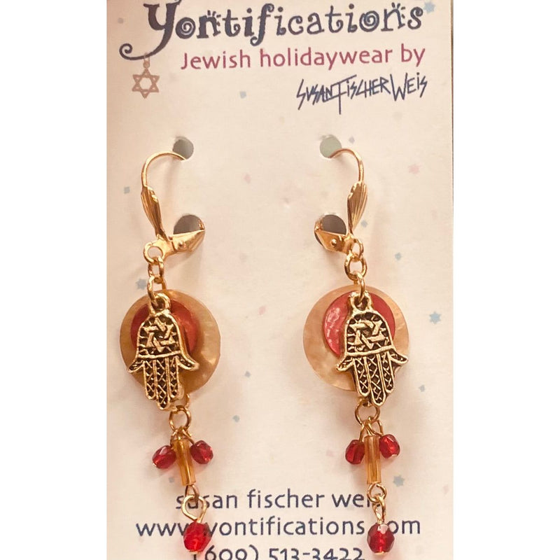Designer Jewish Symbols Earrings - Filigree Hamsa - Leverback by Yontifications