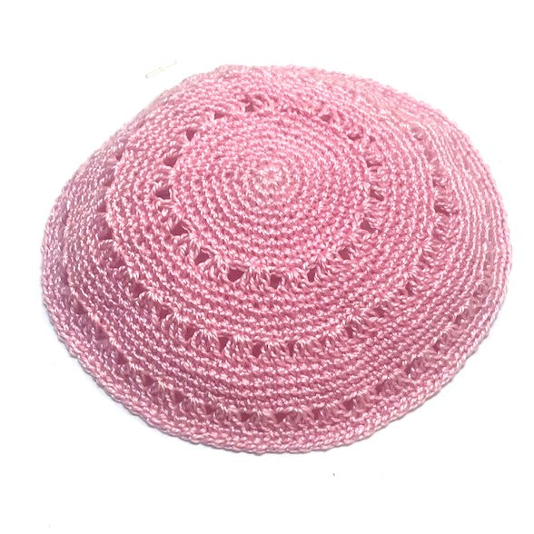 Designer Lace Kippah Crochet   Yarmulke Custom Hand Made in Pink Rose Perle