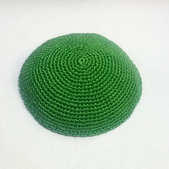 Knit Yarmulke in Green Crochet Kippah 4.5" diameter Hand Made