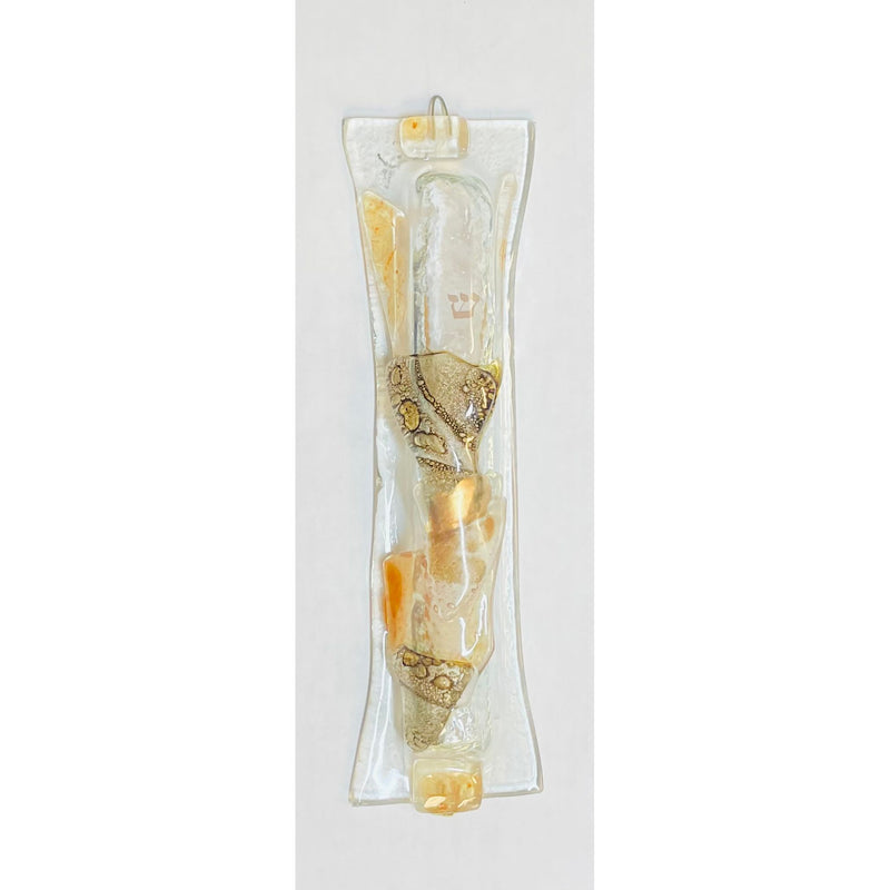 Artistic Fused Art Glass Mezuzah in Gold Hand Made in Argentina Kosher Parchment Included