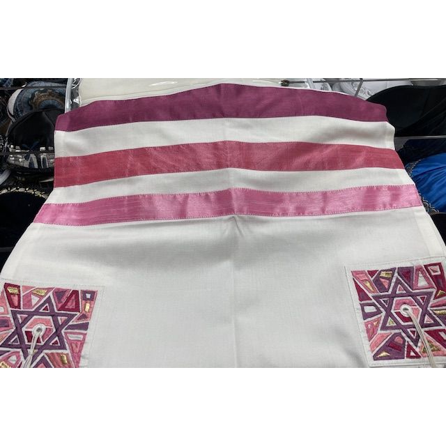 Emanuel Embroidered Magen David  Pink / Purple Tallit Set of 3 Made in Israel 75" x 20"
