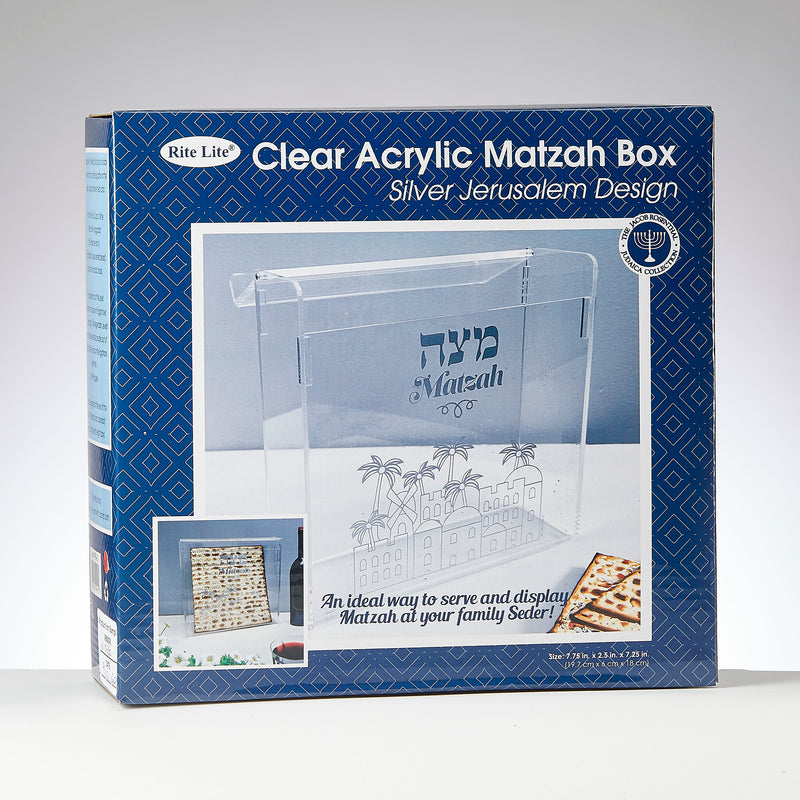 SOLD OUT  Silver Accents Jerusalem Motif Acrylic Flip Top Matzah Box