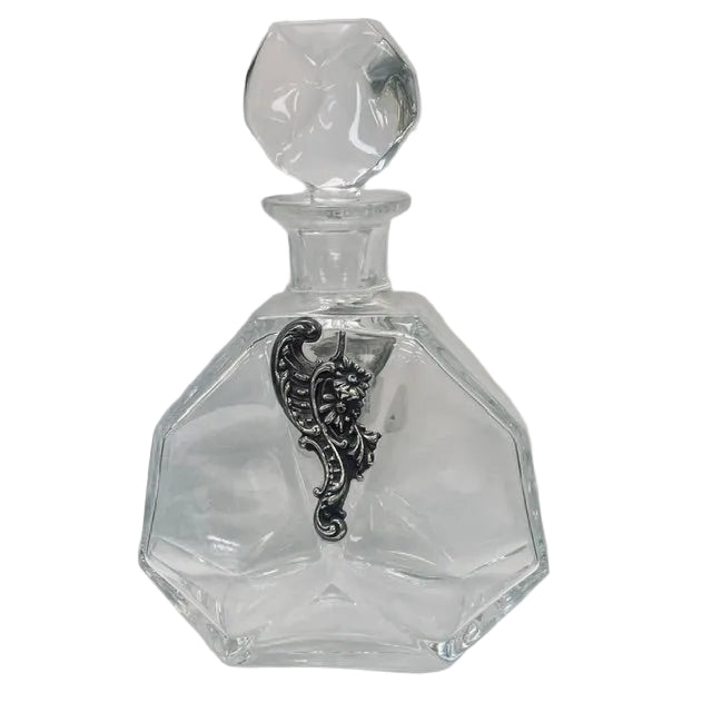 925 Sterling Silver Floral Decoration Crystal Liquor Wine Decanter Great for Kiddush Made in Italy