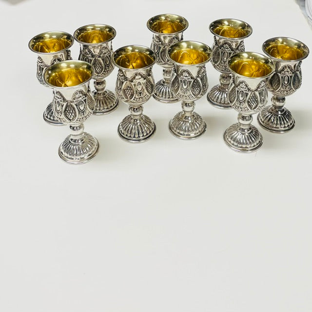 925 Sterling Silver Medallion Design Kiddush Cup Mini Goblet 3.4" High Hand Made in Israel By Hadad Bros
