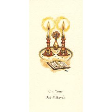 Bat Mitzvah Jewish Greeting Card Money Holder "Candesticks" By Michoel Muchnik