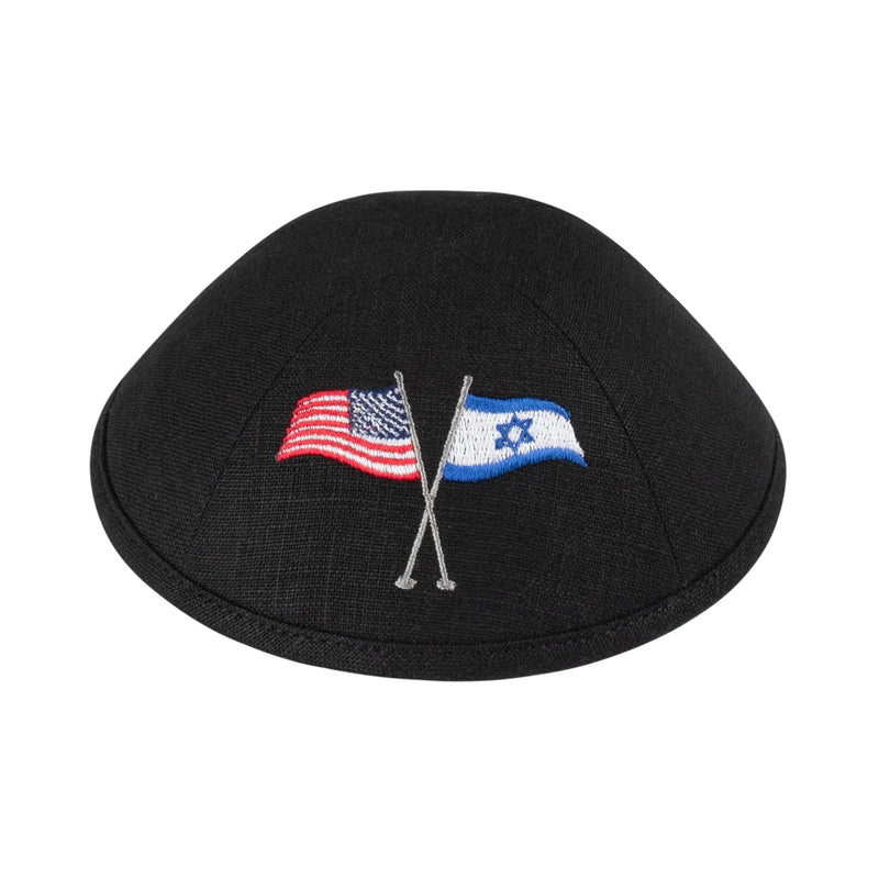 ISRAEL & USA FLAGS BLACK Designer YARMULKE Cotton Kippah Made by IKIPPAH