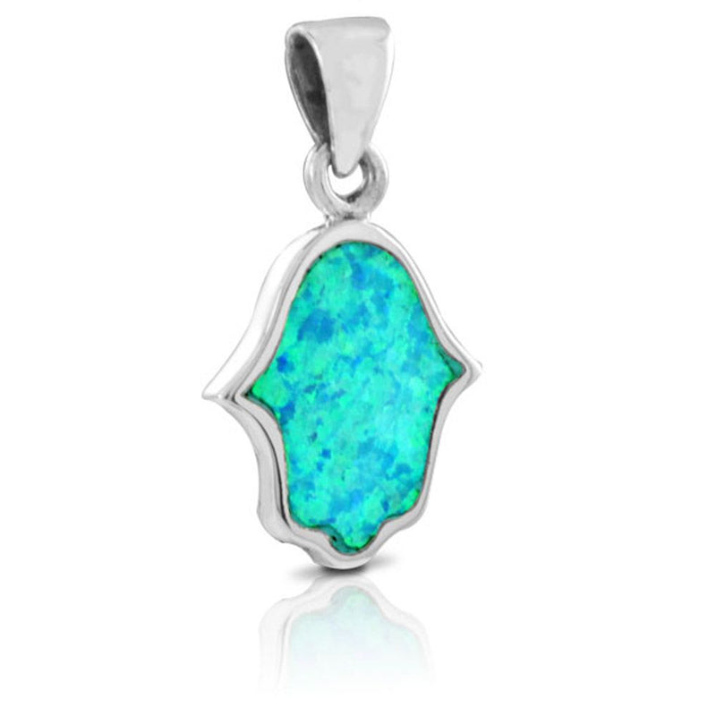 925 Sterling Silver OPAL Hamsa Pendant Necklace Venetian Chain 18" Made in Israel