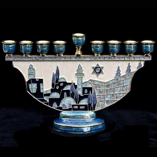 Chanukah Enameled Menorah Jerusalem 5"