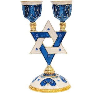Enamel Jeweled Shabbat Candlesticks  Set of 2 or Single Star of David Candleholder
