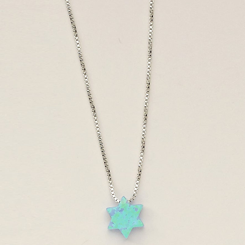 Blue Opal Star of David Pendant 925 Sterling Silver Venetian Chain