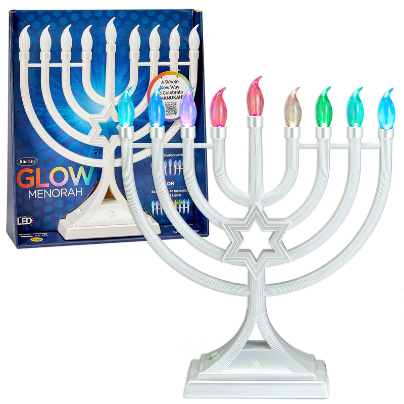 Pearl White LED Menorah, Multifunction & Color Changing