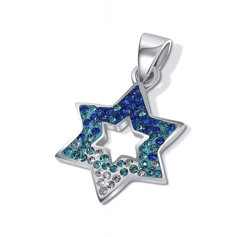 925 Sterling Silver Multicolor Star of David Swarovski stones Pendant Box Chain Necklace