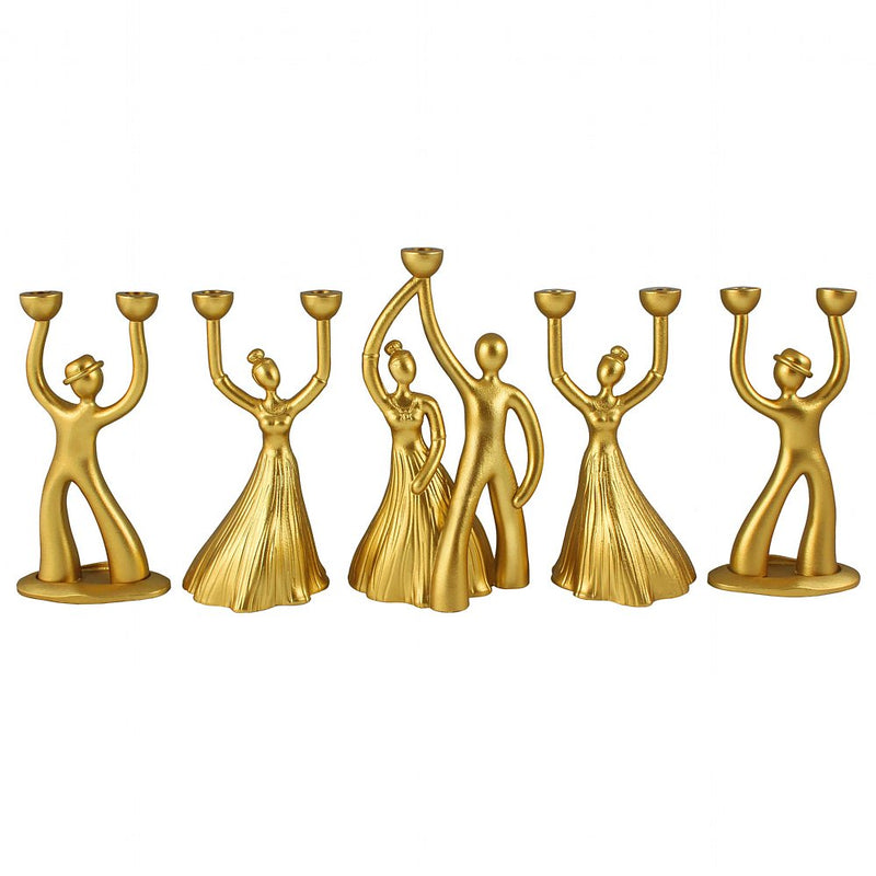 Collectible Joyous Family .Chanukah Menorah 5 Die-Casted Metal Figurines - Gold