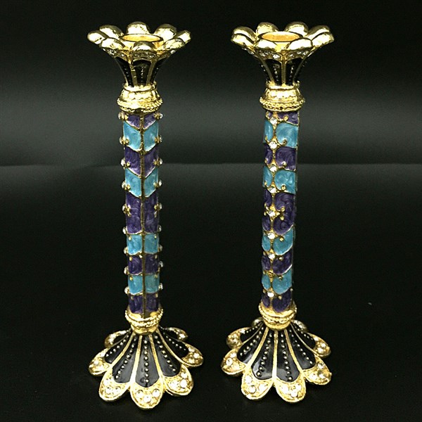Enamel Jeweled Shabbat Candlesticks  Set of 2 or Single Star of David Candleholder