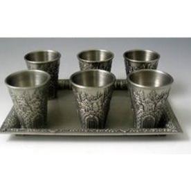Liquor Cups Set of 6 With Tray Pewter Plated