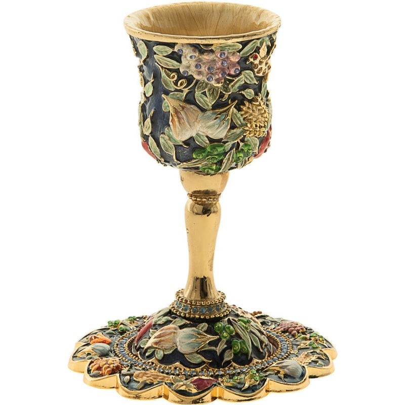 Exquisite Jeweled Kiddush Cup 6.25" High & Saucer / Tray