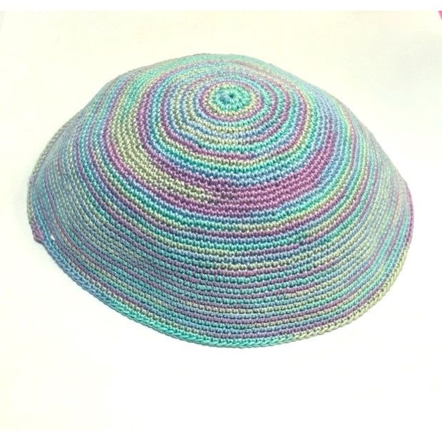 Designer Colorful Swirl Crochet Knit Kippah Yarmulke 7.5" Custom Hand made