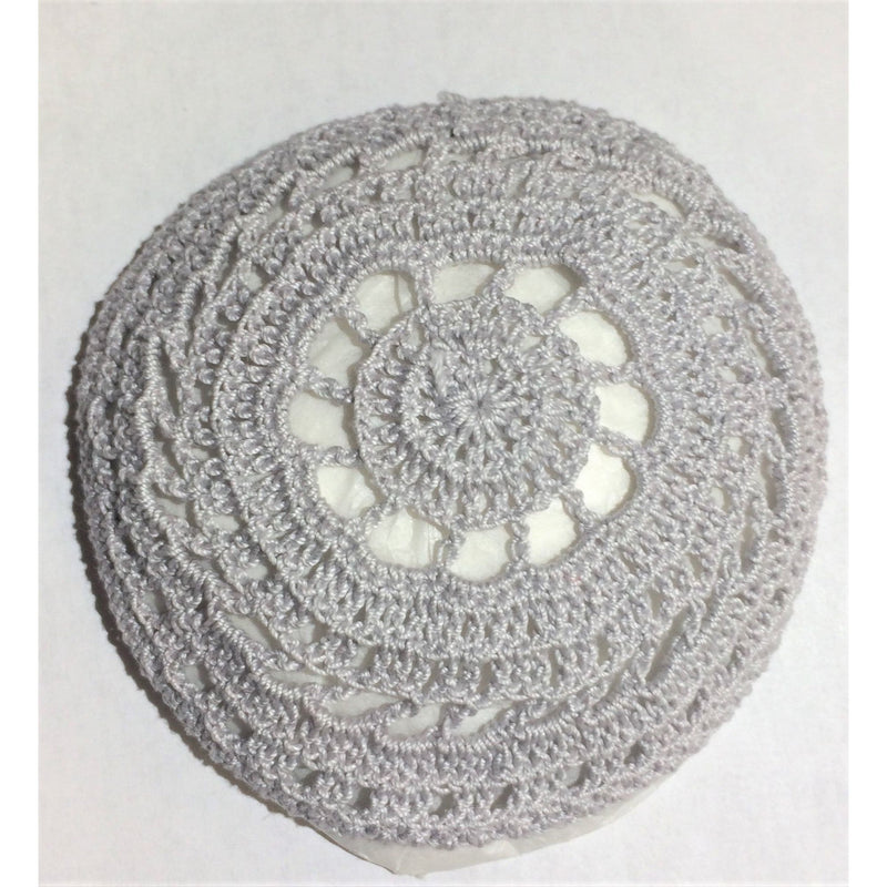 Ladies Crochet Knit Lace Kippah Hair Covering for Women in Silver Grey Hand Made in USA