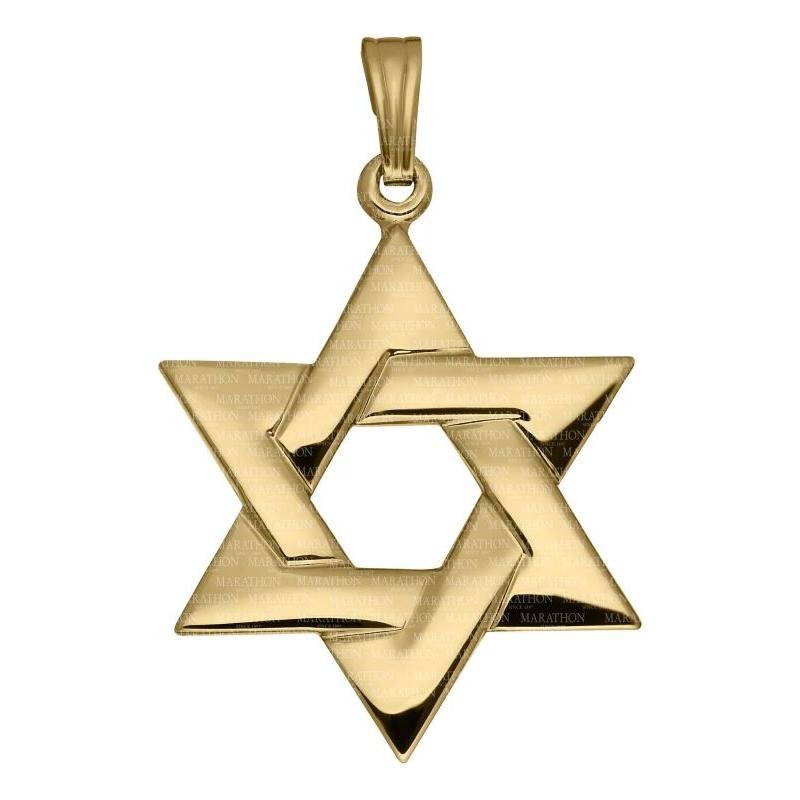 14K YG Magen David Star of David Large Pendant Necklace (Optional Chain) Made in the USA