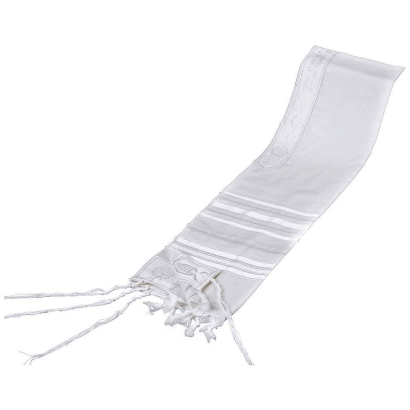 100% Wool Tallit White & Silver Stripes Made in Israel 22"x 72''