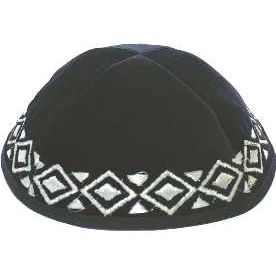 Diamonds Silver Embroidery Navy Velvet Kippah Yarmulke