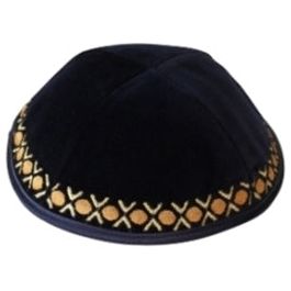 Golden Circles embroidery Blue Velvet Kippah