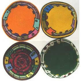 Jerusalem Sky Line Crochet Kippah Special Knit Hand Made Multicolored Yarmulke brown center