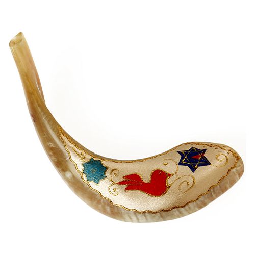 Artistic Hand Painted Decoupage Shofar Made in Israel By Lily ART Great Gift!