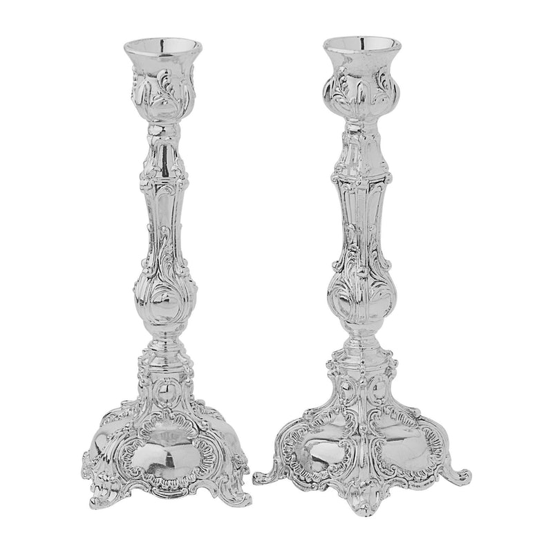 Silver Plated Shabbat Candlesticks Candleholders 7" Tall