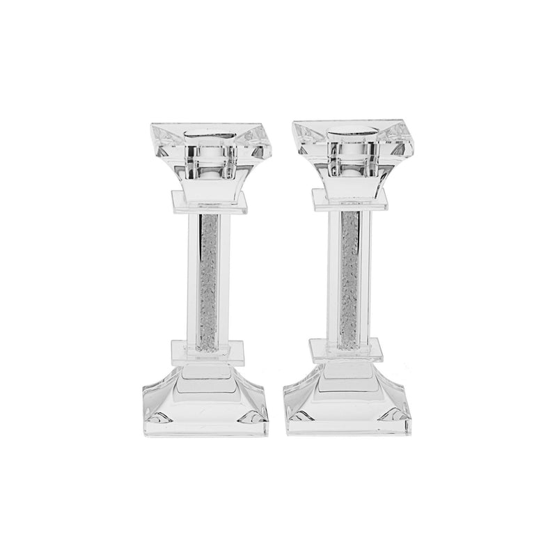 Crystal and Silver Shabbat Candlesticks  5 1/8 " high
