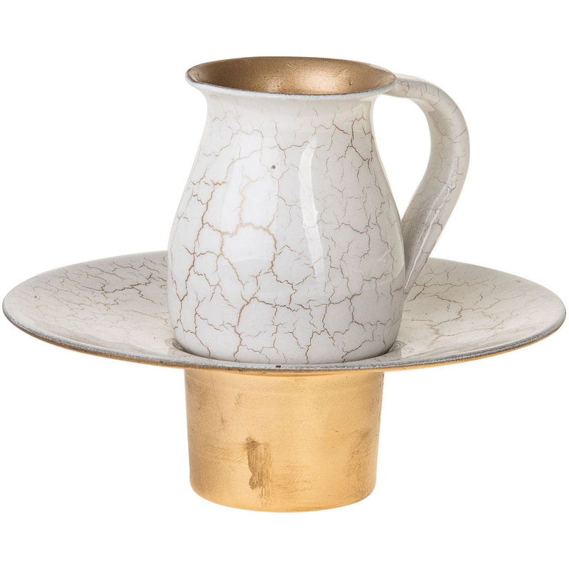 Designer Mayim Achronim Set Stainless Steel White Crackle with gold