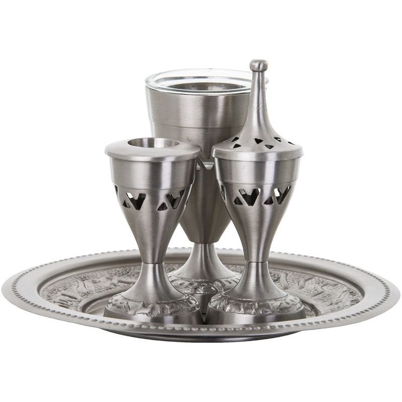 Modern Pewter Havdalah Set With Glass Insert