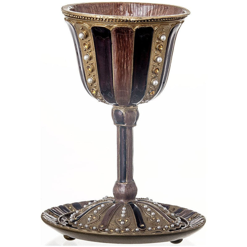 Italian Jeweled Kiddush Cup 4.75" Goblet and Tray Sienna Inspired by Italian Renaissance