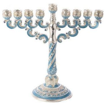 Enamel Swarovski Jeweled Chanukah Menorah in Blue