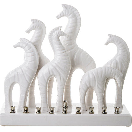 The Zambian Plains Artistic Ceramic Menorah Family of Zebras Hand Made