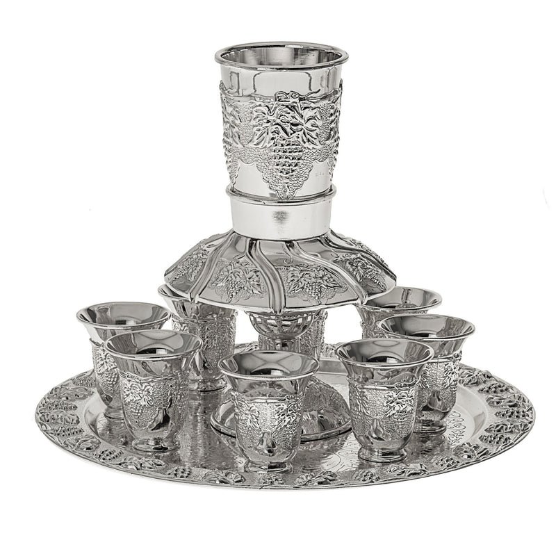 Silver Plated Kiddush Fountain Grape Design Includes Kiddush Cup and 8 small Cups