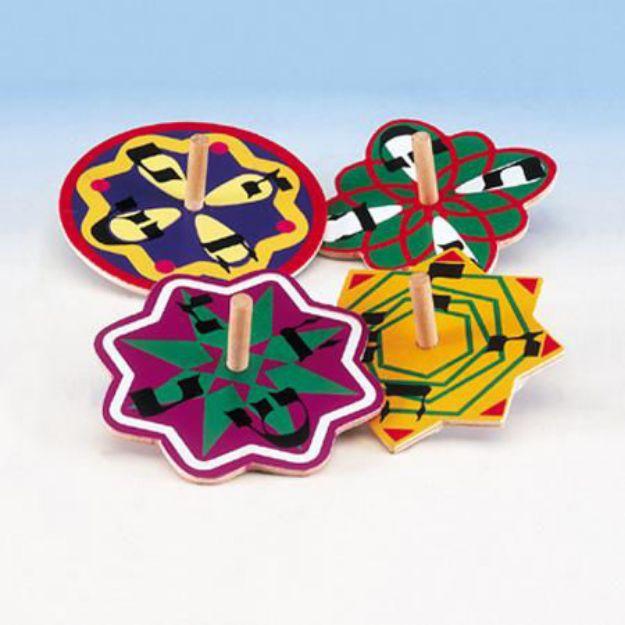 Spinning Wooden Colorful Dreidels Set of 4