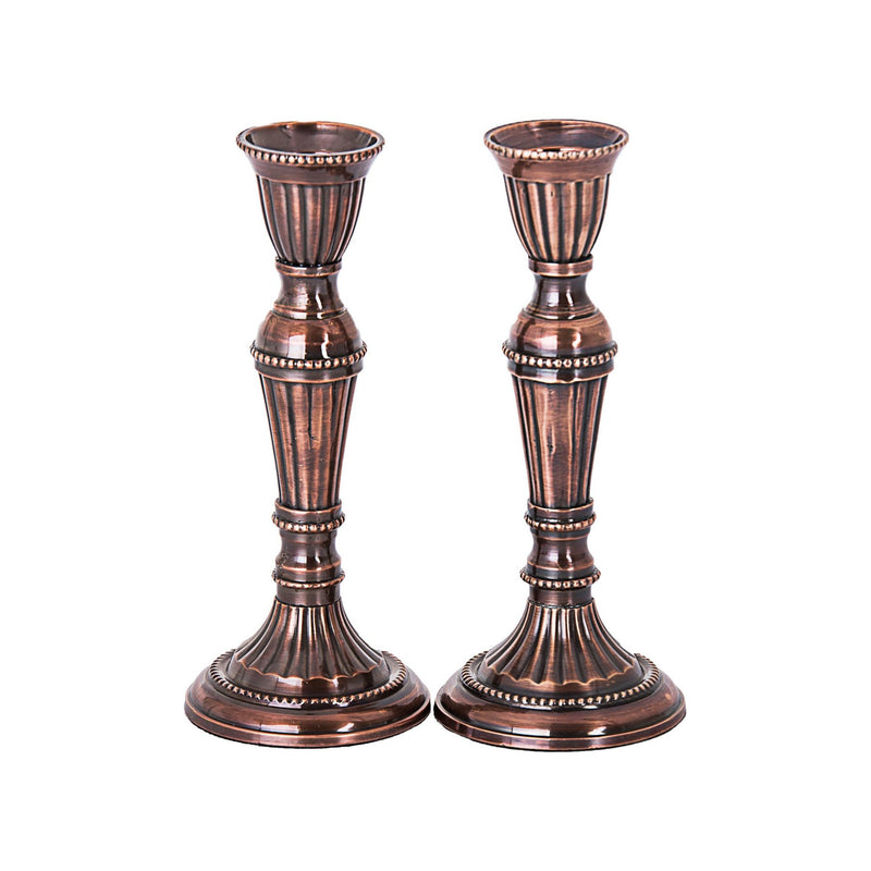 Classic Style Metal Shabbat Candlesticks in Bronze Set of 2