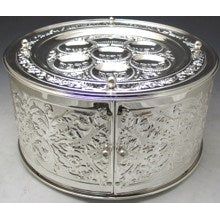 Three (3) Tier Silver Plated Seder Plate & Matzah Holder - Round - With Sliding Doors