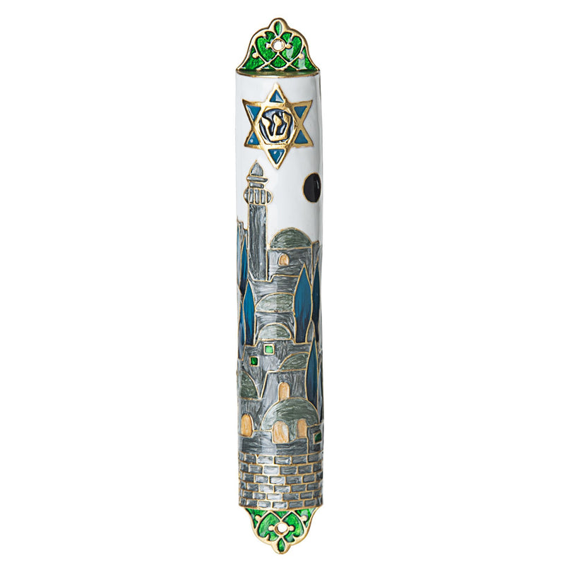 Enamel Jeweled Mezuzah  City of Jerusalem Kosher $55 Parchment included