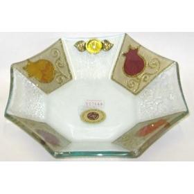 Artistic "Pomegranates" Glass Bowl 7" x 7" Made in Israel By Lily ART