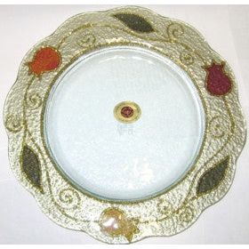 Art Glass Round 12.25" Tray / Plate "Tulips" Decoupage Made in Israel By Lily ART