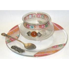 Glass Charoset / Horseradish set Made in Israel by Lily ART