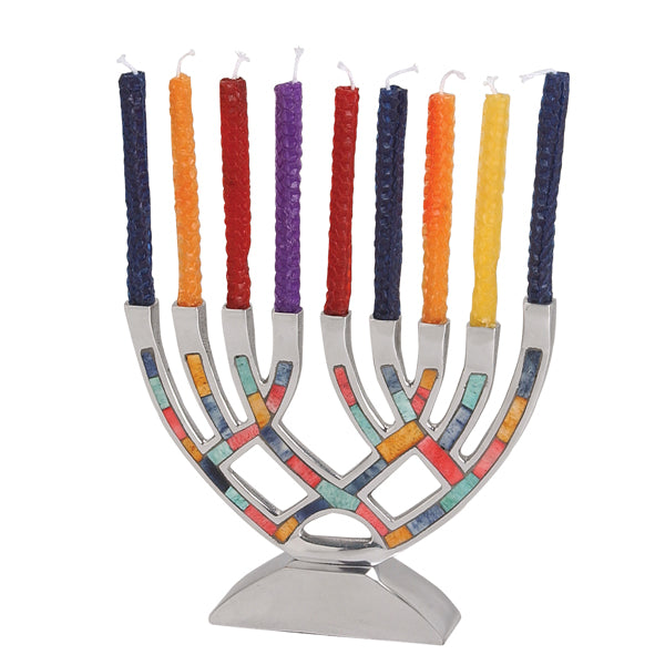 Colorful Inlay Aluminum Chanukah Menorah for Candles