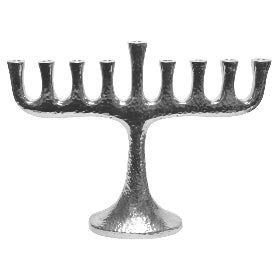 Hammered Aluminum Chanukah Menorah with Nickel Plated Finish
