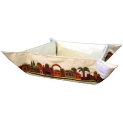 Jerusalem Folding Matzah Basket Embroidered Raw Silk