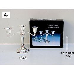 Three Branch Shabbat Candelabra Candleholder - Silvertone
